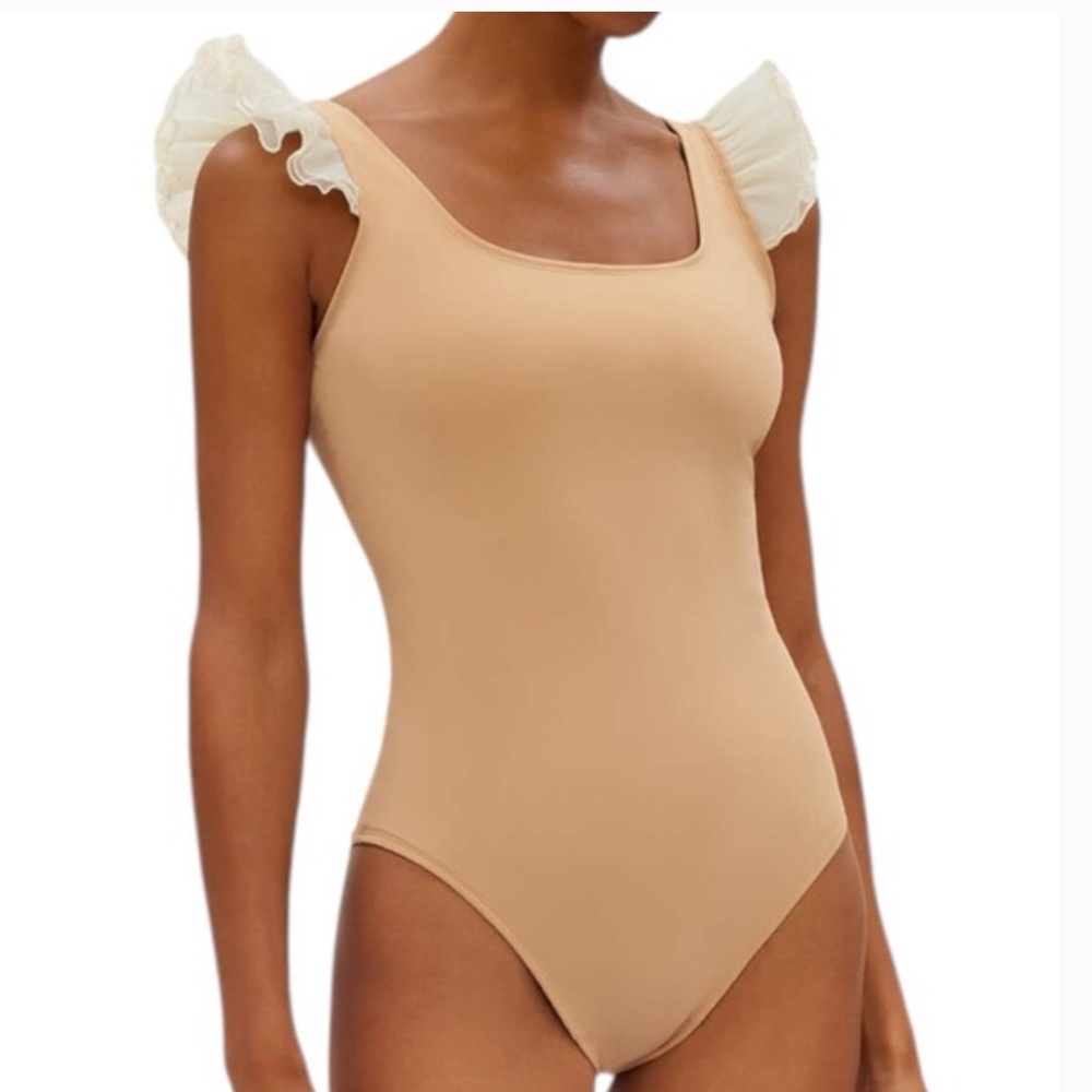 NEW NWT Sleeper Ariel Swimsuit with Ruffle Sleeves color beige